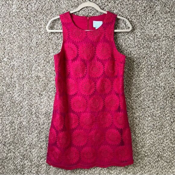CeCe Dress Women’s 2 Hot Pink Embroidered Flower Sleeveless Shift - Picture 2 of 7
